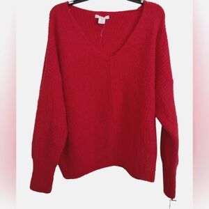 Sincerely Jules Anthropologie Red V-Neck Sweater Super Soft Size Large